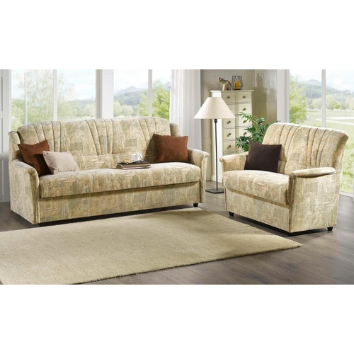 49 - Upholstered Cream Fabric 3-Seat Sofa with Matching Armchair on Casters, (2)

(Nb. Small Cosmetic Dam... 