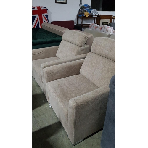 19 - Pair of Modern Beige Fabric Armchairs with Adjustable Head Rests, (2)

* Unused * - Furniture Stock ... 