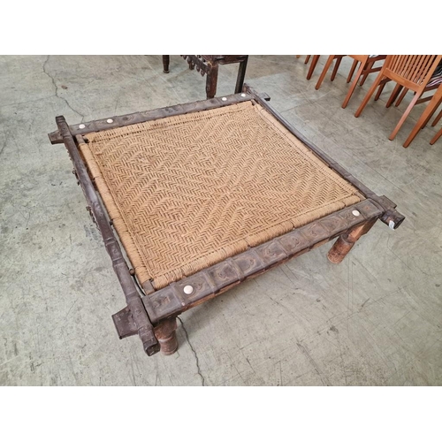 661C - Large Antique Indian Coffee Table, Wooden Frame with Decorative Metal Work and Fixtures, Over Turned... 