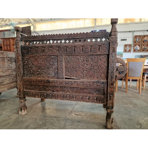 662C - Large Antique Hand Carved Swat Chest / Dowry Chest, From Swat Valley in Pakistan, Circa 18th/19th Ce... 