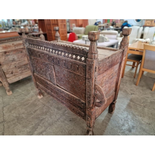 662C - Large Antique Hand Carved Swat Chest / Dowry Chest, From Swat Valley in Pakistan, Circa 18th/19th Ce... 