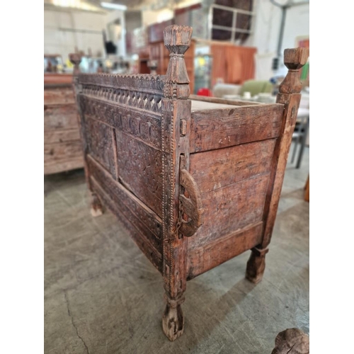 662C - Large Antique Hand Carved Swat Chest / Dowry Chest, From Swat Valley in Pakistan, Circa 18th/19th Ce... 