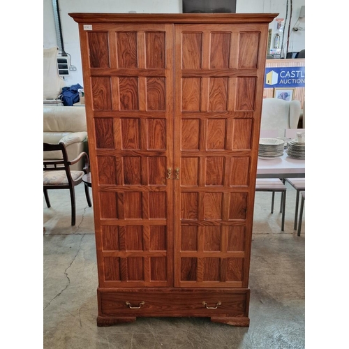 668C - Spanish Colonial Style Solid Teak Wood Multi-Panel / Grid Design Two Door Wardrobe / Drinks Cabinet ... 