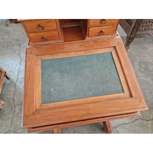 672C - Antique Davenport / Writing Desk, with Sloping Felt Writing Pad, Lift-Up with Storage and Fitted Int... 