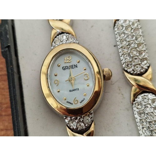 392 - Gruen Two Tone Watch and Bracelet Set; Stainless Steel with Gold Tone and Pave Set with Clear Stones... 