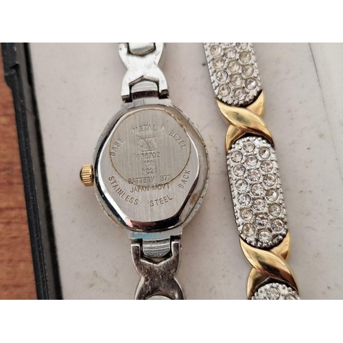 392 - Gruen Two Tone Watch and Bracelet Set; Stainless Steel with Gold Tone and Pave Set with Clear Stones... 