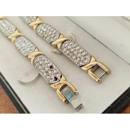 392 - Gruen Two Tone Watch and Bracelet Set; Stainless Steel with Gold Tone and Pave Set with Clear Stones... 