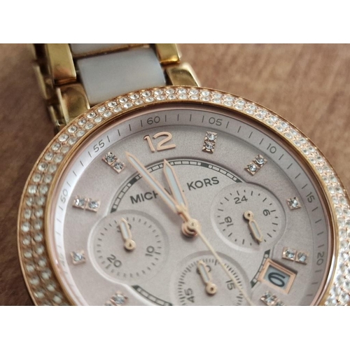 395 - Ladies Michael Kors Parker Chronograph Watch, Rose Gold Tone Stainless Steel with Pavé Crystal Bezel... 