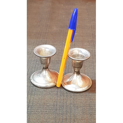 386 - Vintage Style Tableware: Pair of Small Candle Sticks, Egg Holder, Brooch, Tea Poon and Cake Fork, A/... 