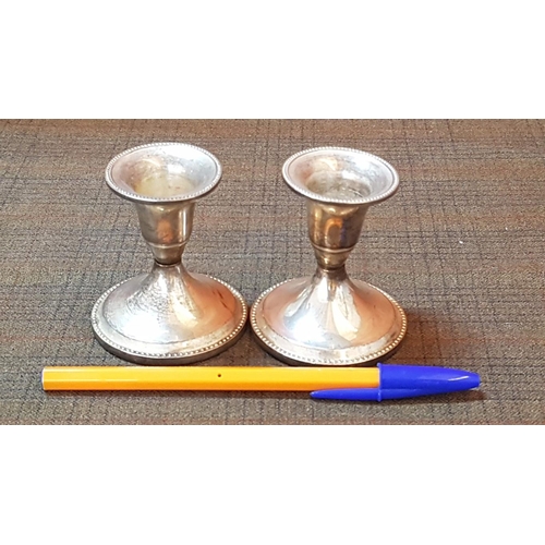 386 - Vintage Style Tableware: Pair of Small Candle Sticks, Egg Holder, Brooch, Tea Poon and Cake Fork, A/... 