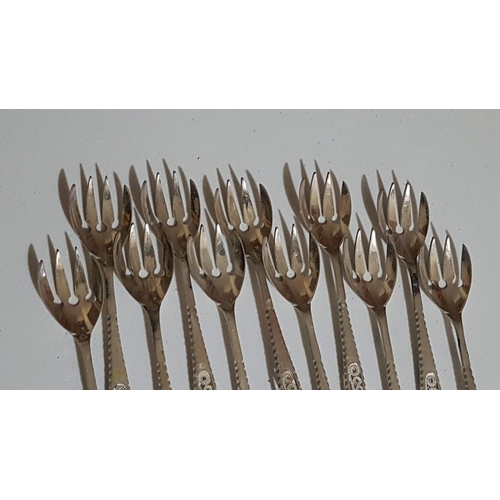 390 - Set of 11x Silver 800 Cypriot Filigree Design (Lefkara Style) Dessert Forks, Approx. 121g.