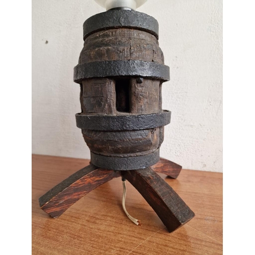 24 - Vintage Solid Wood Lamp Base with Metal Banding, Together with Decorative 'Oil Lamp Style' Loose Gla... 