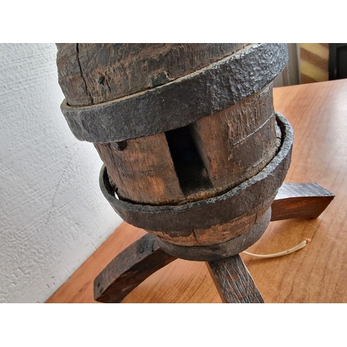 24 - Vintage Solid Wood Lamp Base with Metal Banding, Together with Decorative 'Oil Lamp Style' Loose Gla... 