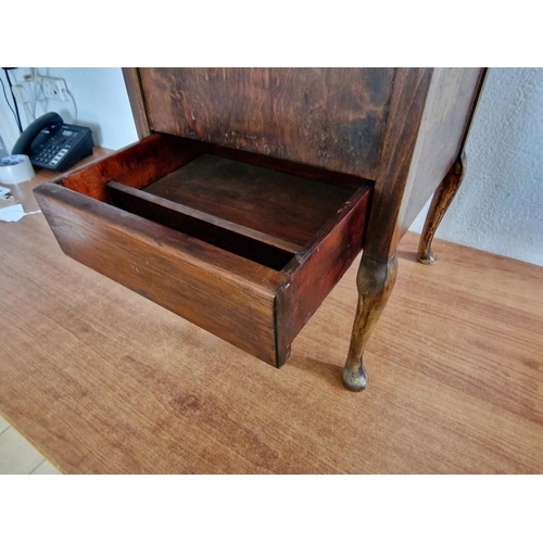 25 - Vintage Wooden Sewing Box with Tiled Hinged Lift-Up Top and Green Fabric Liner, Over Drawer and Cabr... 