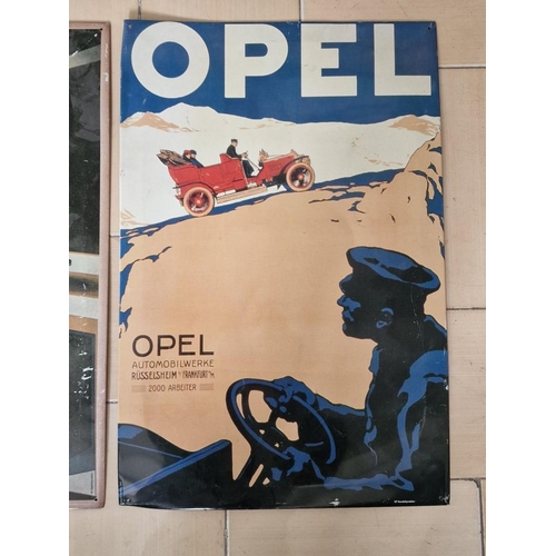 32 - 2 x Vintage Style Car Adverts on Metal; Fiat and Opel, (Approx. 59 x 39cm each), (2)