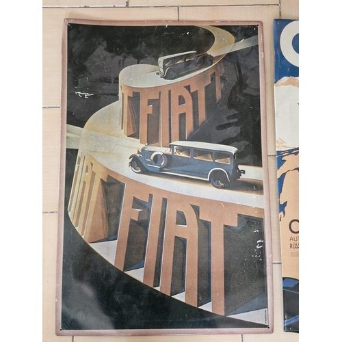 32 - 2 x Vintage Style Car Adverts on Metal; Fiat and Opel, (Approx. 59 x 39cm each), (2)