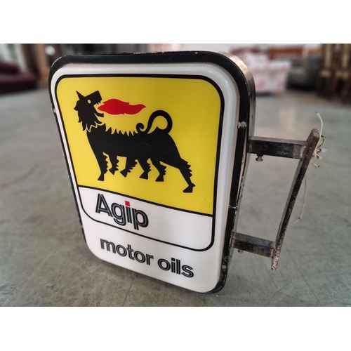 50 - Vintage Double Sided 'Agip Motor Oils' Wall Hanging Illuminated Sign, (Untested), (Approx. H: 63, W:... 