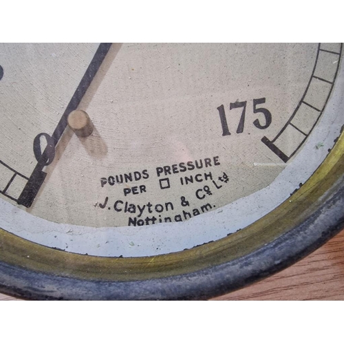 52 - 2 x Vintage Brass Pressure Gauges; 'J. Clayton & Co Ltd, Nottingham, UK' and 'Metres of Sea Water', ... 