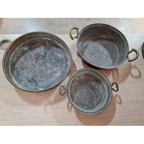 58 - 3 x Vintage Round Copper Pans, Two with Twin Brass Handles, (Approx. Max Ø: 33cm), (3)