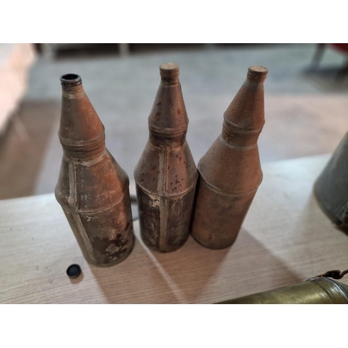 59 - Vintage Galvanised Pouring Container, Together with 3 x Screw Top Metal Bottles / Containers and Cop... 