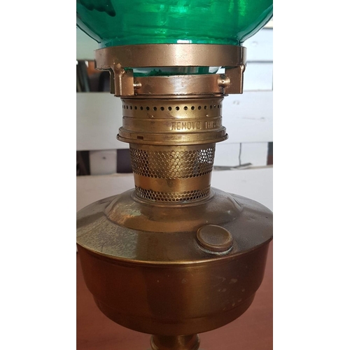 20 - Vintage 'Aladdin' Oil Lamp, Brass and Green Lampshade, Made in England, H: 53cm. Untested, A/F.