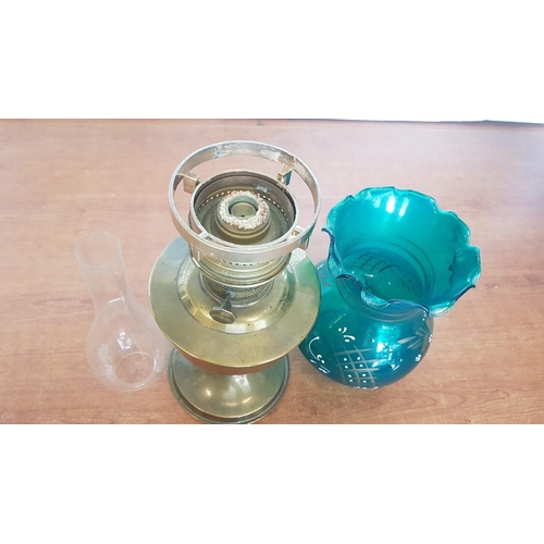 20 - Vintage 'Aladdin' Oil Lamp, Brass and Green Lampshade, Made in England, H: 53cm. Untested, A/F.