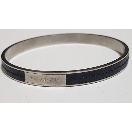 227 - 'Dyrberg/Kern' Stainless Steel/ Black Leather, Unisex Cuff Bangles Bracelet, Approx. 16.9g and Ø: 7c... 