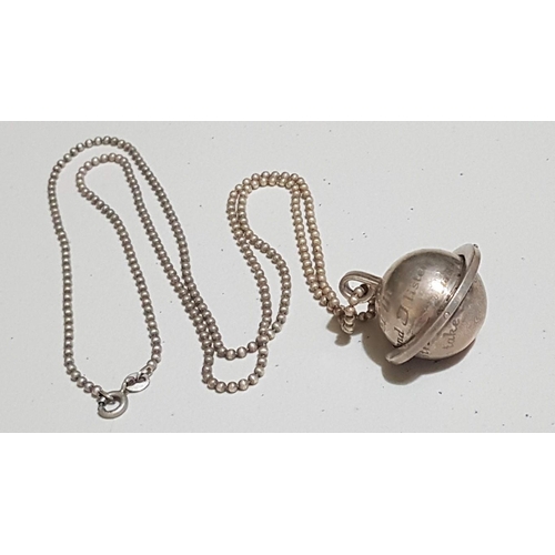 228 - Efva Attling Silver 'Mother Earth Pendant' (Spinning Globe Pendant) with Long (L: 70cm) Silver Beade... 