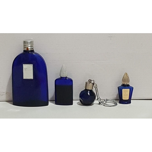 233 - Vintage Collection of 4x Cobalt Blue, Glass Perfume Bottles, Various Size, Shape and Brand.  (4)