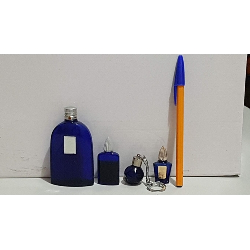 233 - Vintage Collection of 4x Cobalt Blue, Glass Perfume Bottles, Various Size, Shape and Brand.  (4)