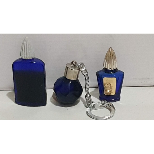 233 - Vintage Collection of 4x Cobalt Blue, Glass Perfume Bottles, Various Size, Shape and Brand.  (4)