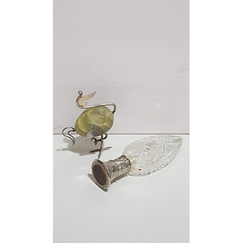 234 - Hand Craft Silver and Natural Green Stone Bird Mini Sculpture (Approx. H: 9cm). together with Vintag... 