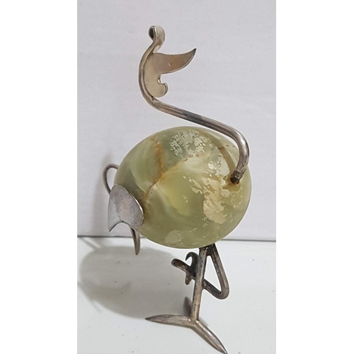 234 - Hand Craft Silver and Natural Green Stone Bird Mini Sculpture (Approx. H: 9cm). together with Vintag... 