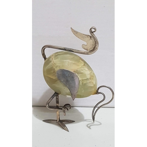 234 - Hand Craft Silver and Natural Green Stone Bird Mini Sculpture (Approx. H: 9cm). together with Vintag... 