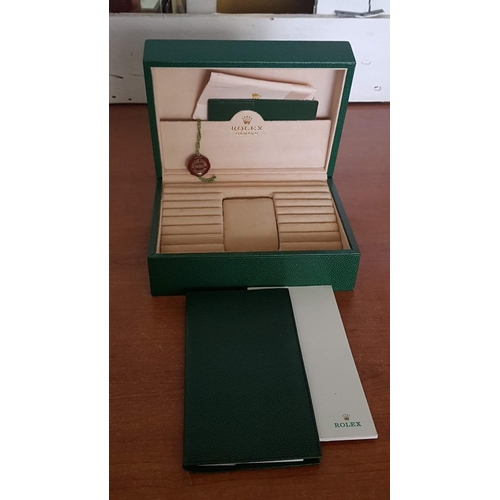 44 - 'Rolex' Watch Box (20.5cm x 15cm x 9cm) , Green Leather/Beige Velvet, Together Green Leather Card Ho... 