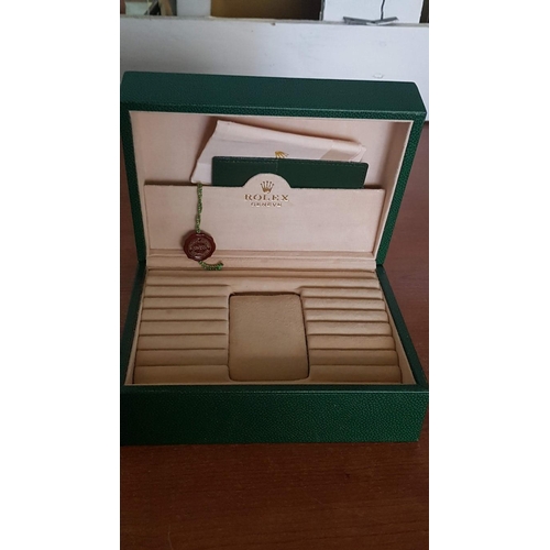 44 - 'Rolex' Watch Box (20.5cm x 15cm x 9cm) , Green Leather/Beige Velvet, Together Green Leather Card Ho... 