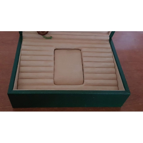 44 - 'Rolex' Watch Box (20.5cm x 15cm x 9cm) , Green Leather/Beige Velvet, Together Green Leather Card Ho... 