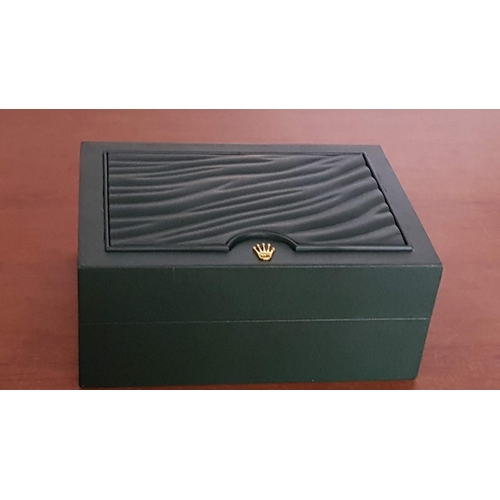 45 - 'Rolex' Watch Box (13cm x 17.5cm x 7.5cm), Green Leather/Beige Velvet, Together Green Leather Card H... 