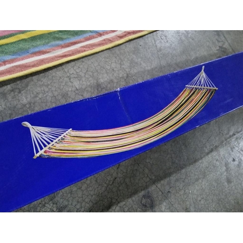 11 - Garden Hammock, Multi-Colour Fabric Striped Fabric, (Approx. 200 x 150cm, Max 150kg), with Box, * Lo... 