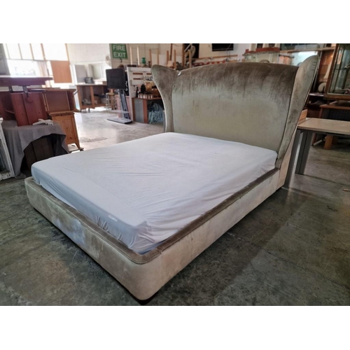 15 - Double Bed with Large Wing Back Padded Fabric Headboard and Matching Base Surround, Together with IK... 