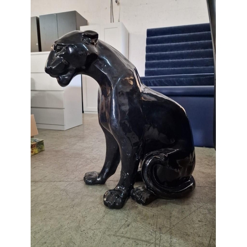 8 - Large Gloss Black Fiberglass Panther Figure / Sculpture, (Approx. H: 71cm)