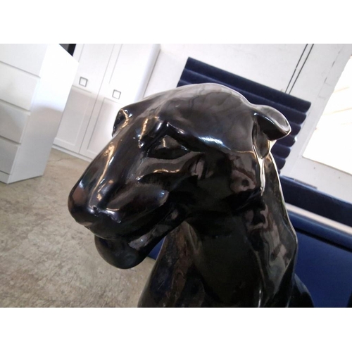 8 - Large Gloss Black Fiberglass Panther Figure / Sculpture, (Approx. H: 71cm)