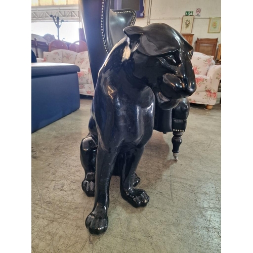 8 - Large Gloss Black Fiberglass Panther Figure / Sculpture, (Approx. H: 71cm)