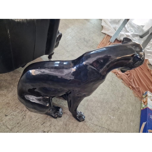 8 - Large Gloss Black Fiberglass Panther Figure / Sculpture, (Approx. H: 71cm)