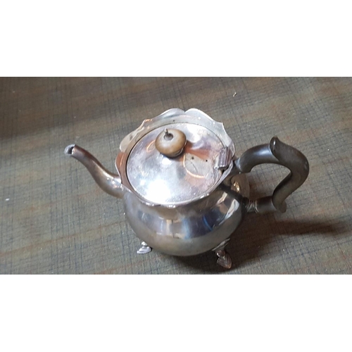 10 - Antique Edwardian Sterling Silver Tea Pot with Horn(?) Handle and 4-Feet, by Makers 'Edward Barnard ... 