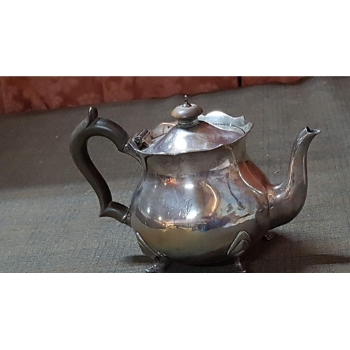 10 - Antique Edwardian Sterling Silver Tea Pot with Horn(?) Handle and 4-Feet, by Makers 'Edward Barnard ... 