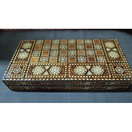 4 - Middle Eastern High Quality Backgammon, Hand Made Wooden, Mosaic Inlay, Foldable with Mosaic Pieces ... 