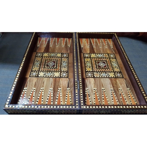 4 - Middle Eastern High Quality Backgammon, Hand Made Wooden, Mosaic Inlay, Foldable with Mosaic Pieces ... 