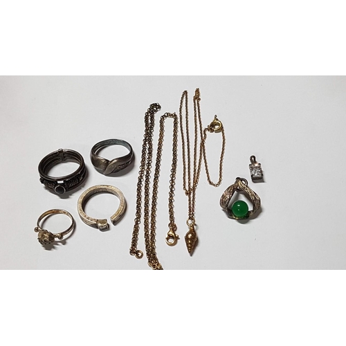 554 - Assorted Silver Jewelry Collection, 4x Rings, 2x Pendants and 2x Chains (One with Small Pendant). (8... 