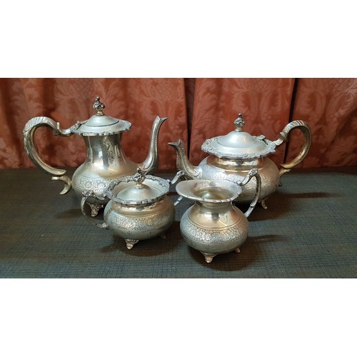 560 - Vintage EPNS High Ornate  Tea/Coffee Set: Coffee Pot, Tea Pot, Sugar Bowl, Milk Jug. x4.